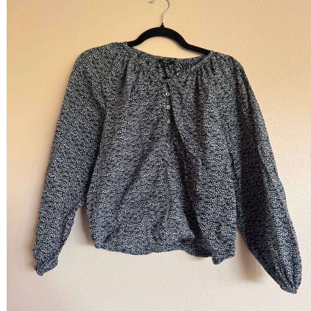 Rails Indi Ditsy Floral Print Blouse XS Coquette Navy Cotton Balloon Sleeve Boho